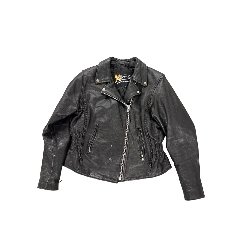 Xelement Mens Black Leather Motorcycle Jacket Braided Biker Moto Studded Detail